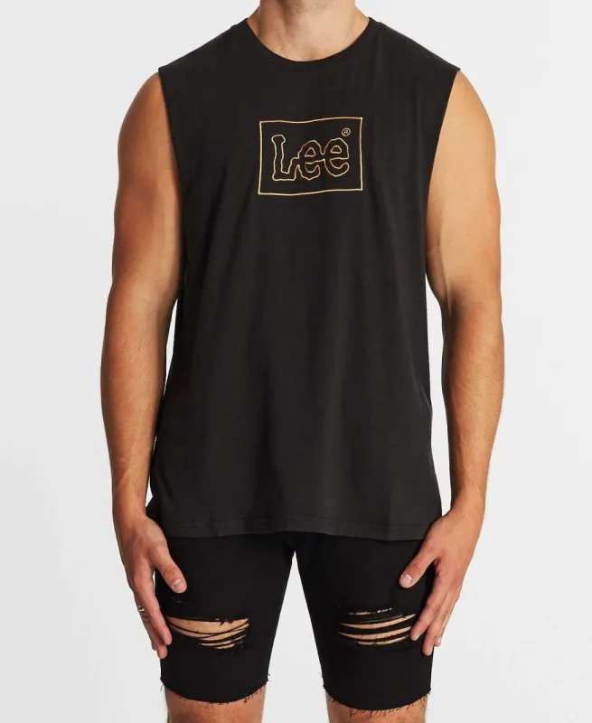 Lee Line Muscle Tee Washed Black sold by Neverland
