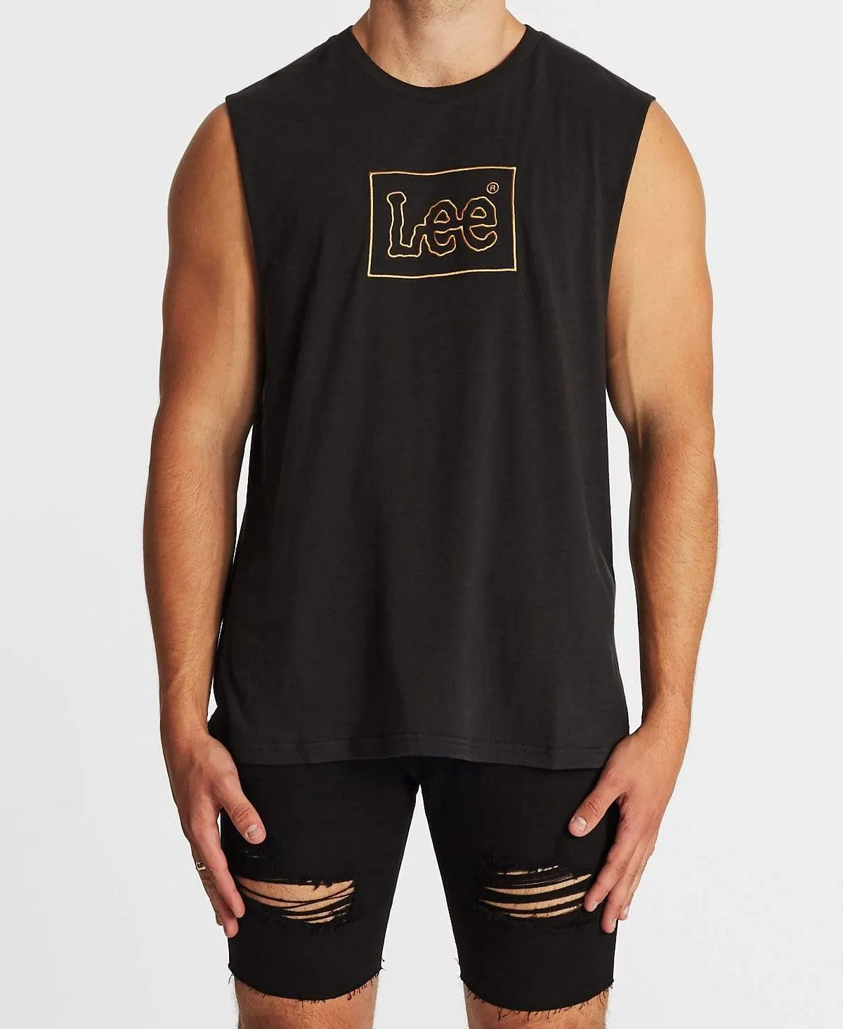 Lee Line Muscle Tee Washed Black sold by Neverland