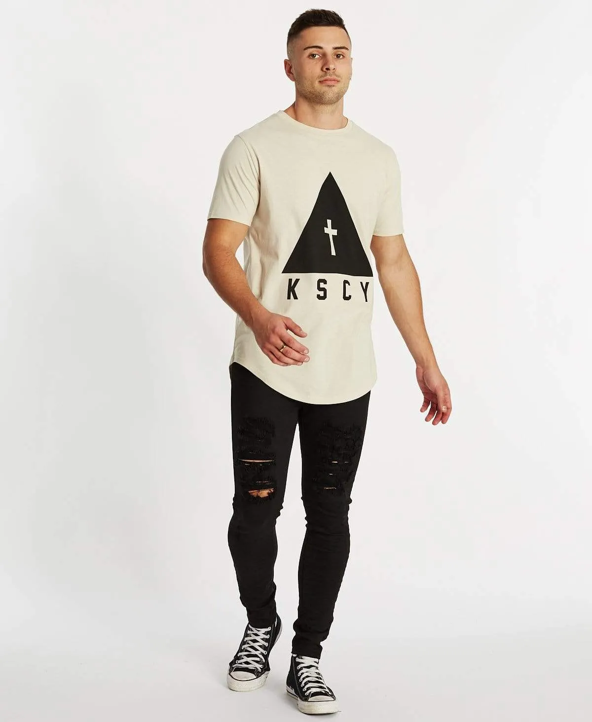 Keep Strong Dual Curved T-Shirt Sand sold by Neverland product image thumbnail 4