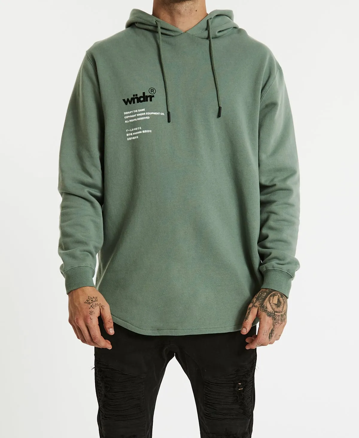 Transcript Curved Hem Hoodie Olive Green sold by Neverland product image thumbnail 3