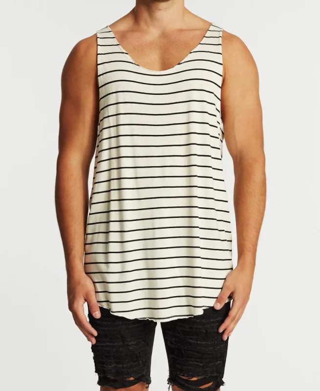 Raise Raw Curved Hem Tank Black/White Stripe sold by Neverland