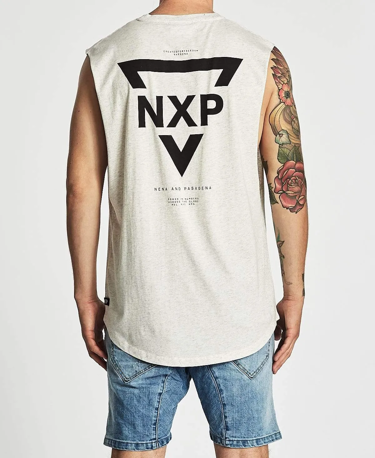 Highline Scoop Back Muscle Tee Snow Marle sold by Neverland