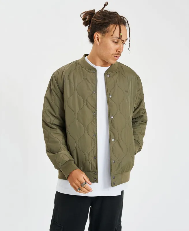 Dillinger Quilted Bomber Jacket Military Olive Green sold by Neverland