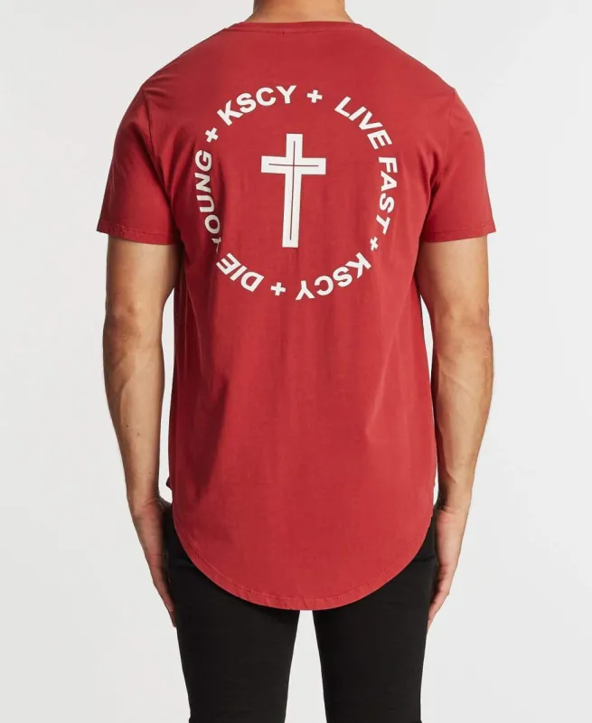 Live Fast Dual Curved T-Shirt Pigment Burgundy sold by Neverland