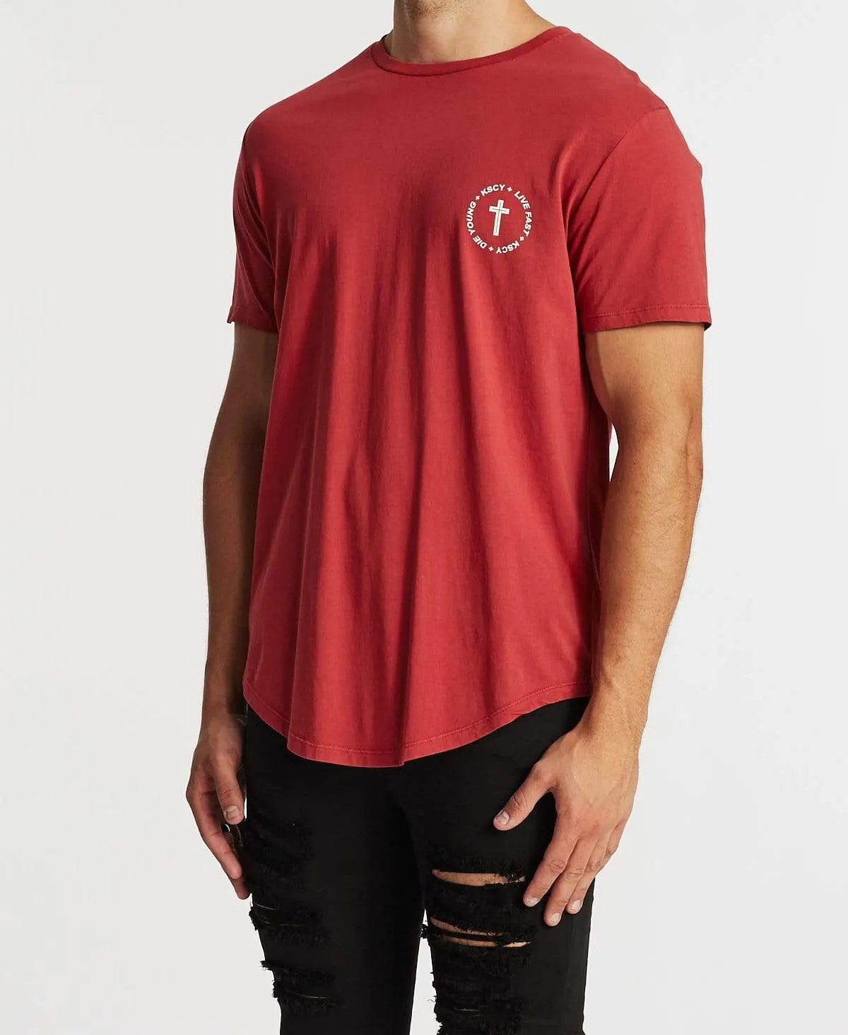 Live Fast Dual Curved T-Shirt Pigment Burgundy sold by Neverland product image thumbnail 3