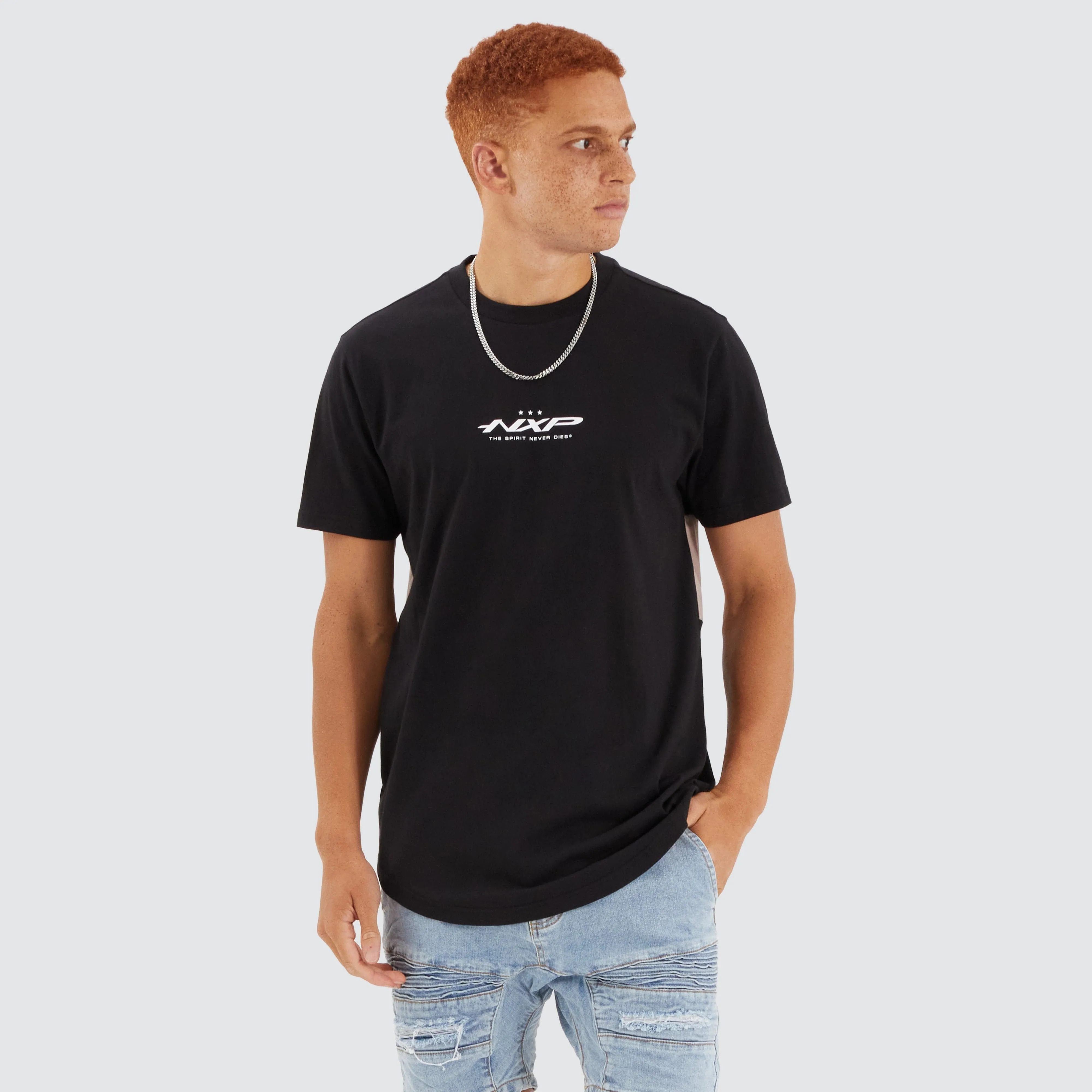 Tranquil Dual Curved Tee Jet Black sold by Neverland