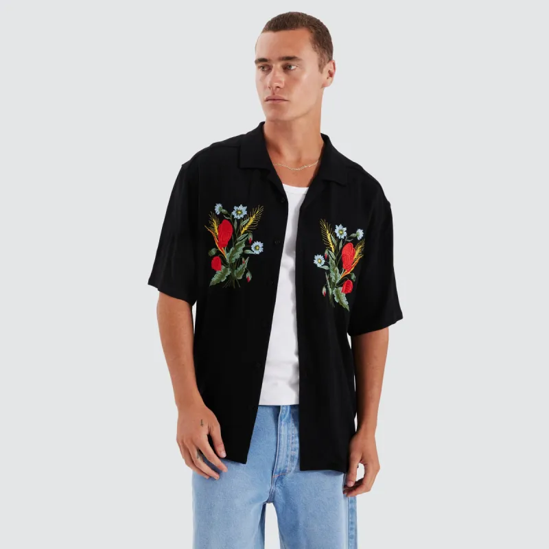 Pedro Cropped Resort Shirt Jet Black sold by Neverland