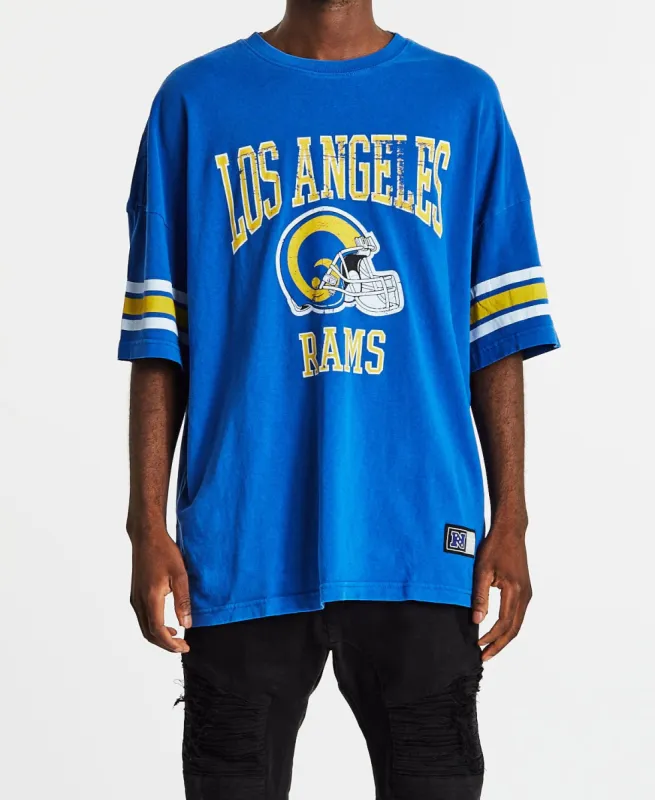 NFL Stripe Sleeve Oversized T-Shirt Los Angeles Rams Faded Royal sold by Neverland