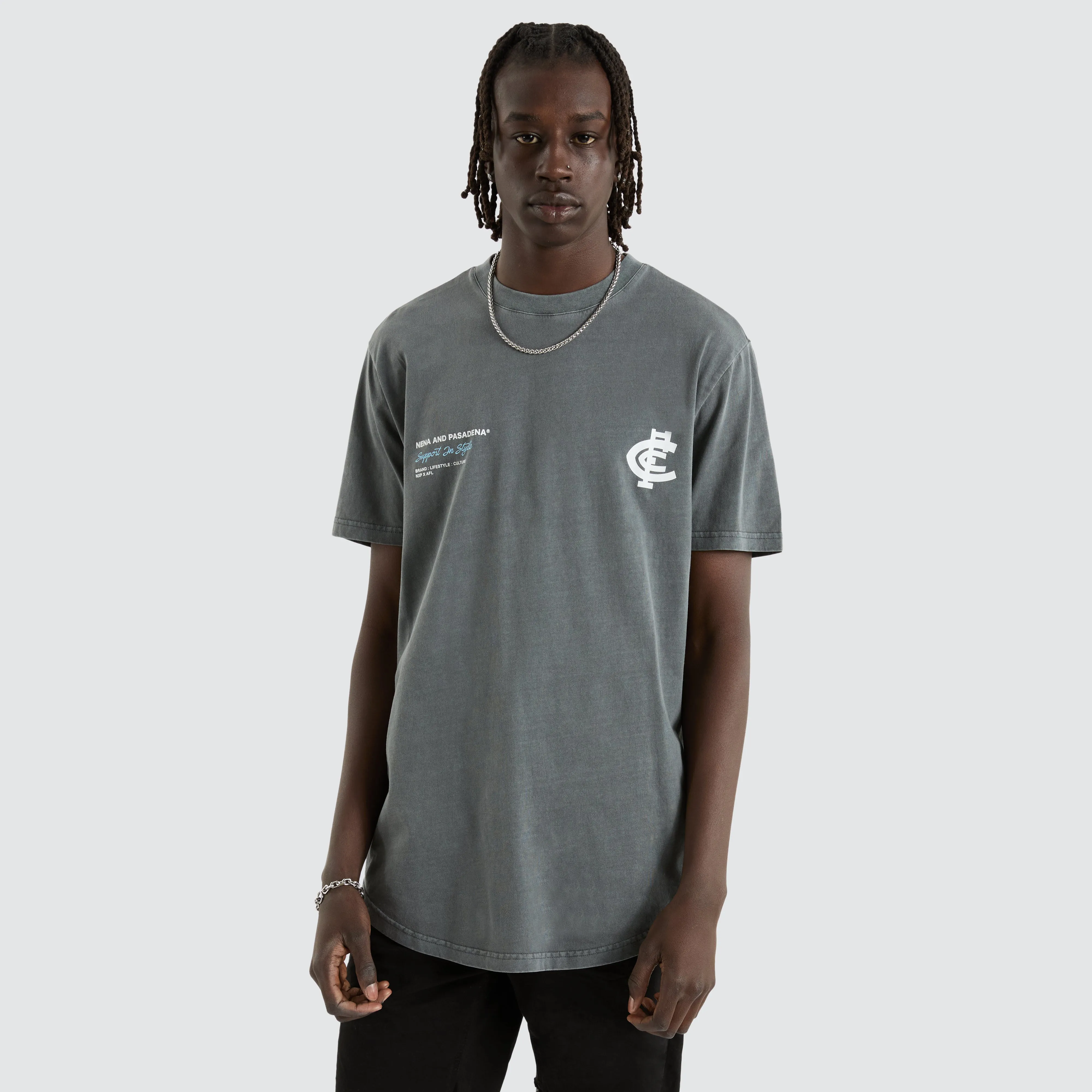 Carlton Blues AFL Dual Curved Tee Pigment Charcoal sold by Neverland product image thumbnail 4