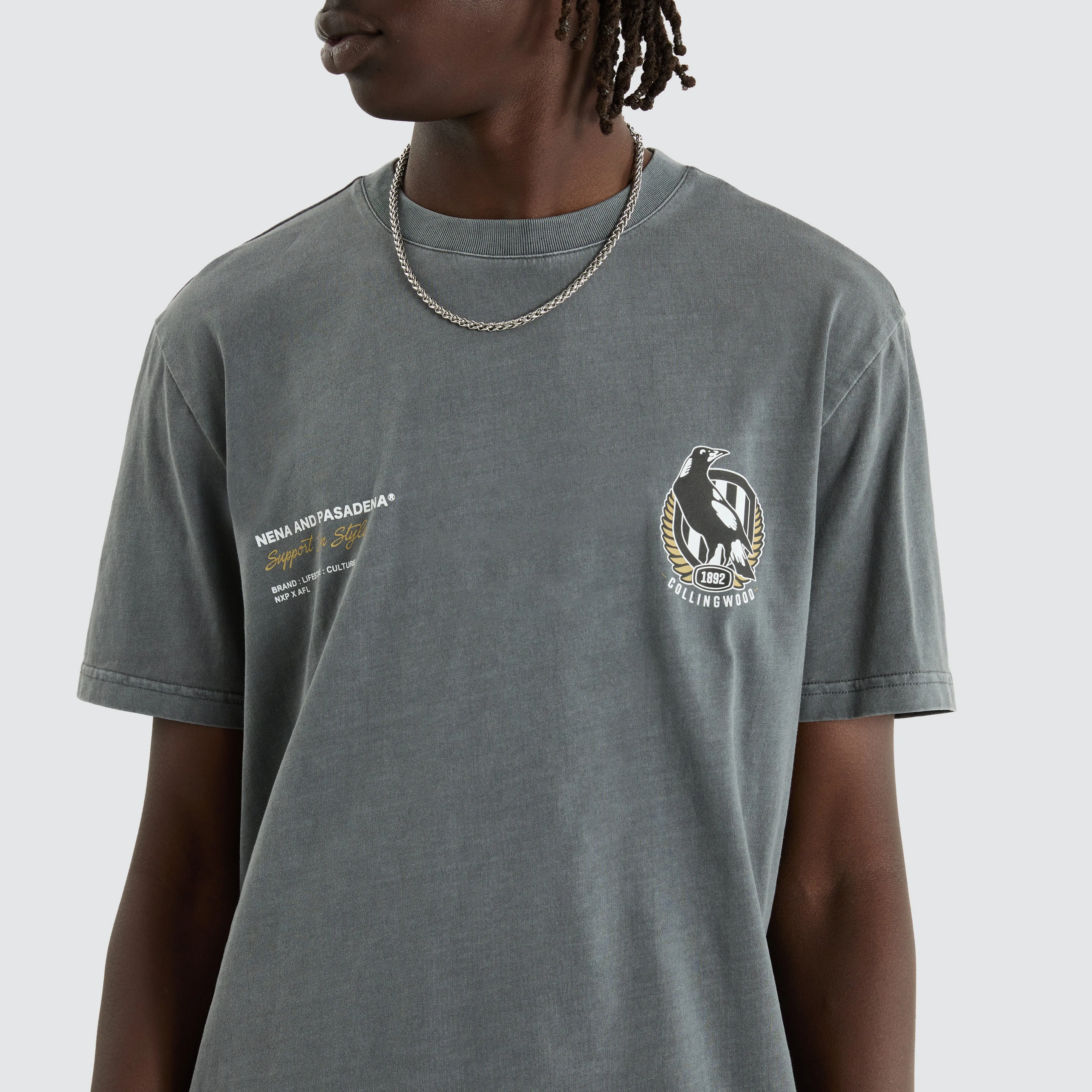 Collingwood Magpies AFL Dual Curved Tee Pigment Charcoal sold by Neverland product image thumbnail 3