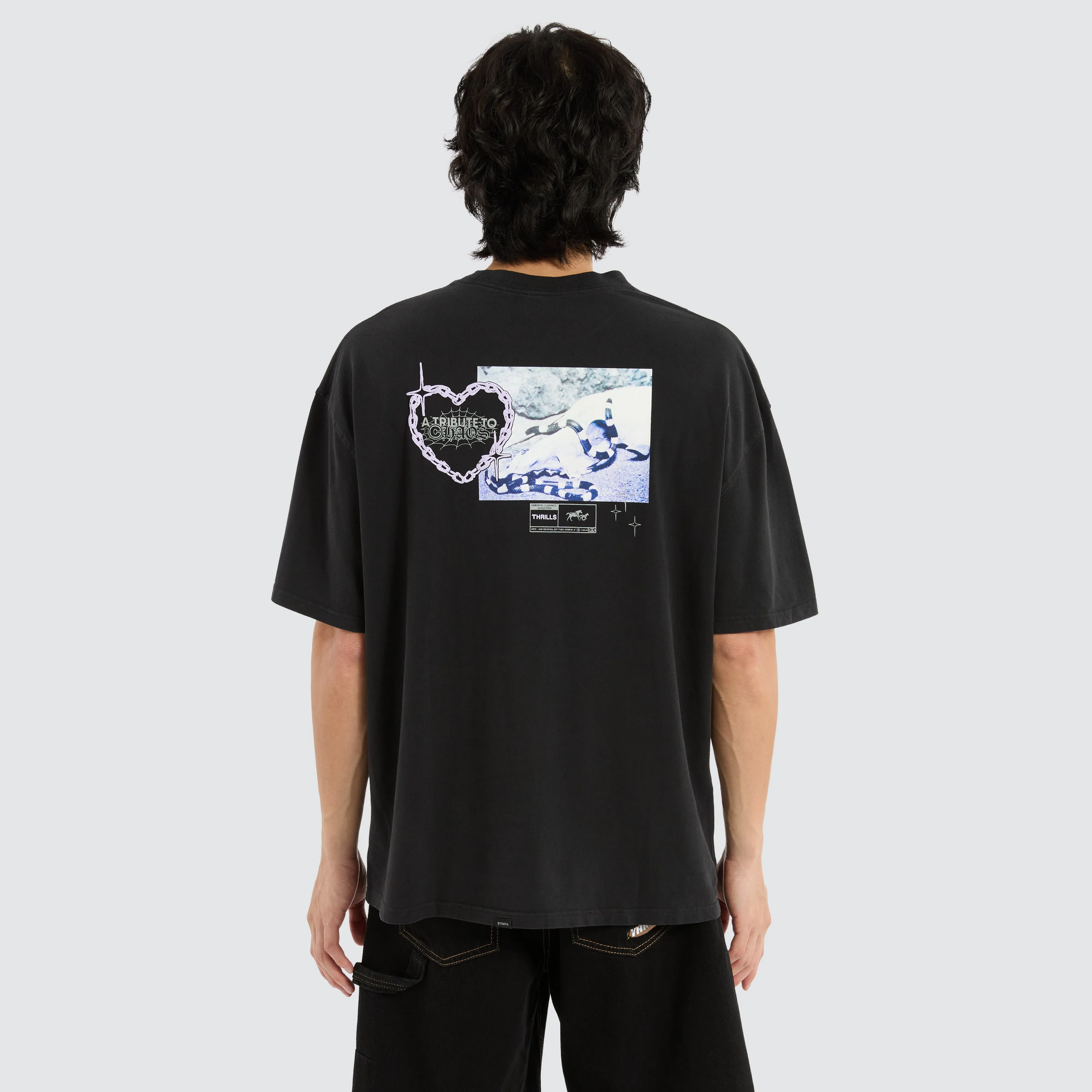 Chain Reaction Box Fit Tee Faded Black sold by Neverland