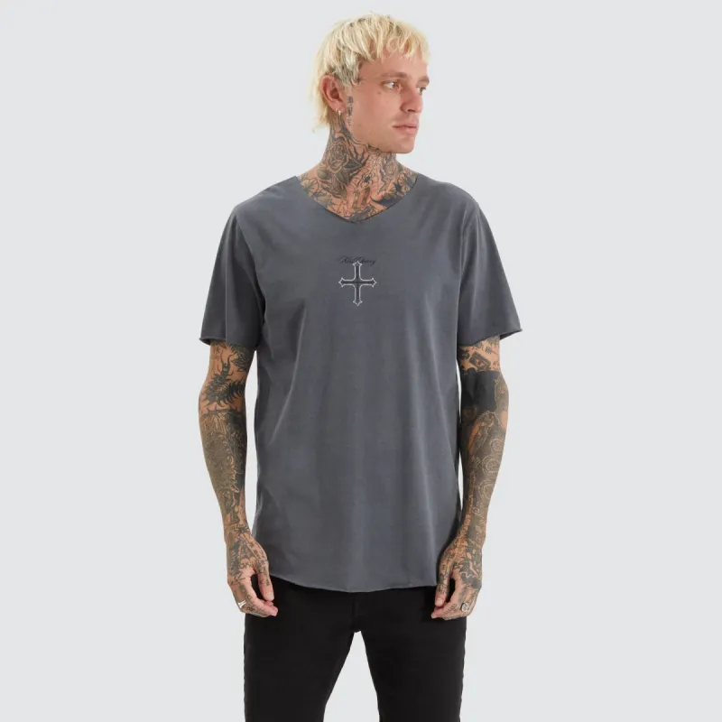 Chained Raw V-neck Tee Pigment Charcoal sold by Neverland