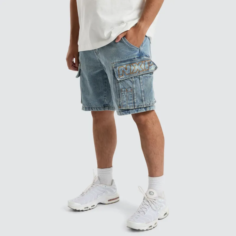 Colby Denim Cargo Short Herring Blue made by Nena and Pasadena