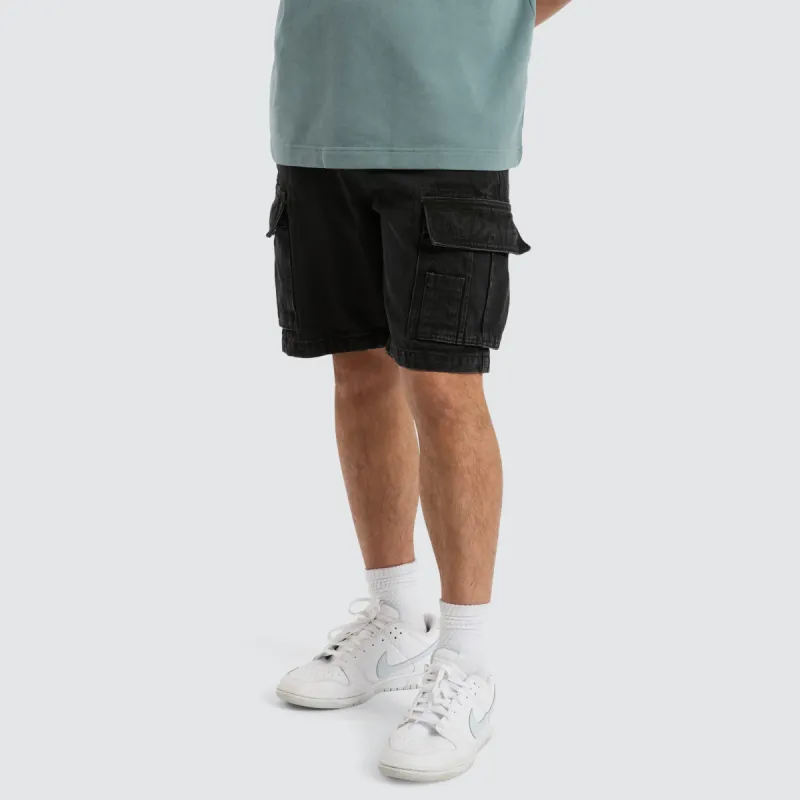 Colby Denim Cargo Short Washed Black sold by Neverland