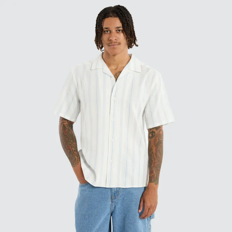 Umbrella Resort Crop Shirt Light Blue Stripe sold by Neverland