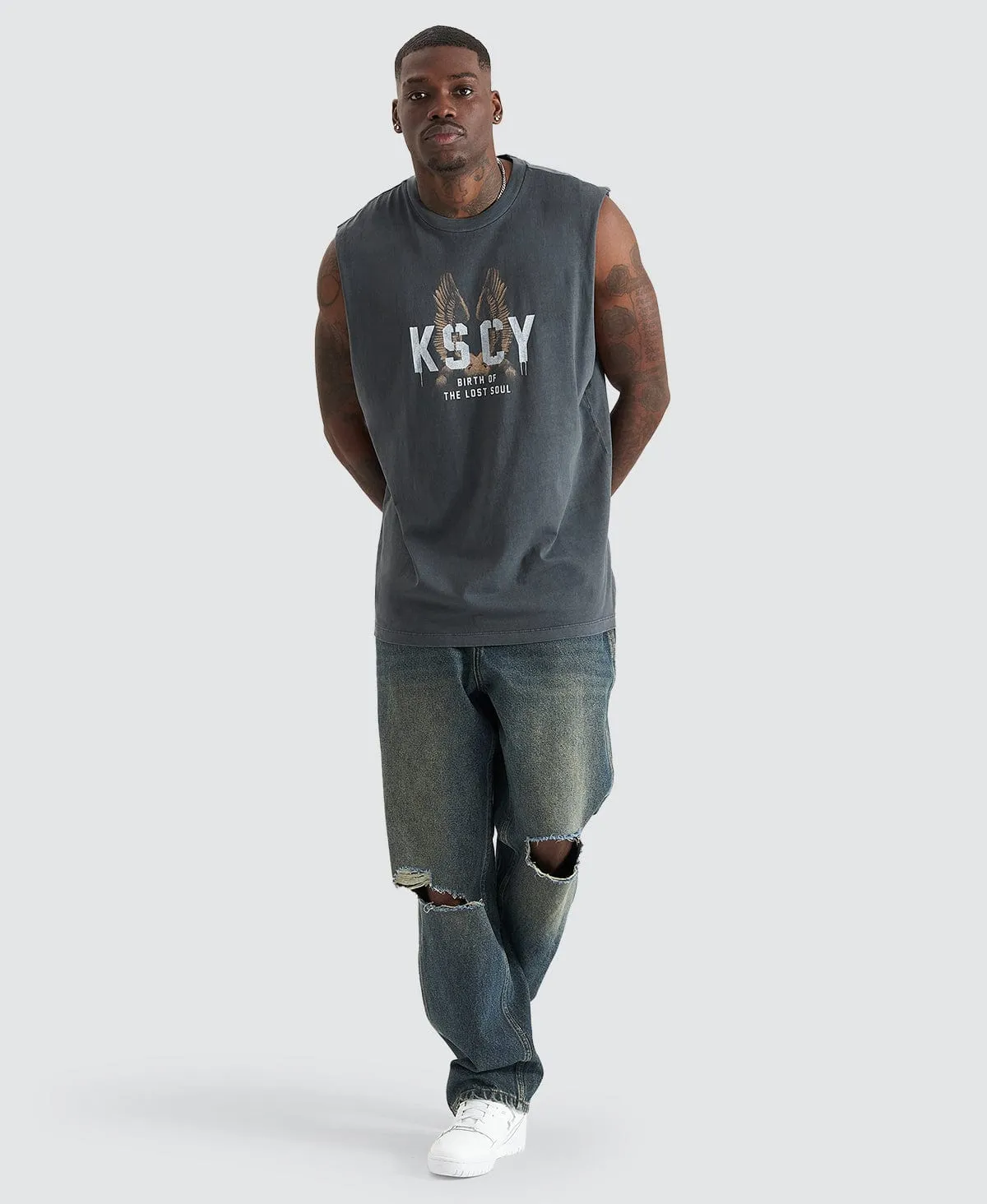 Dominions Relaxed Fit Muscle Tee Pigment Asphalt Grey sold by Neverland product image thumbnail 3