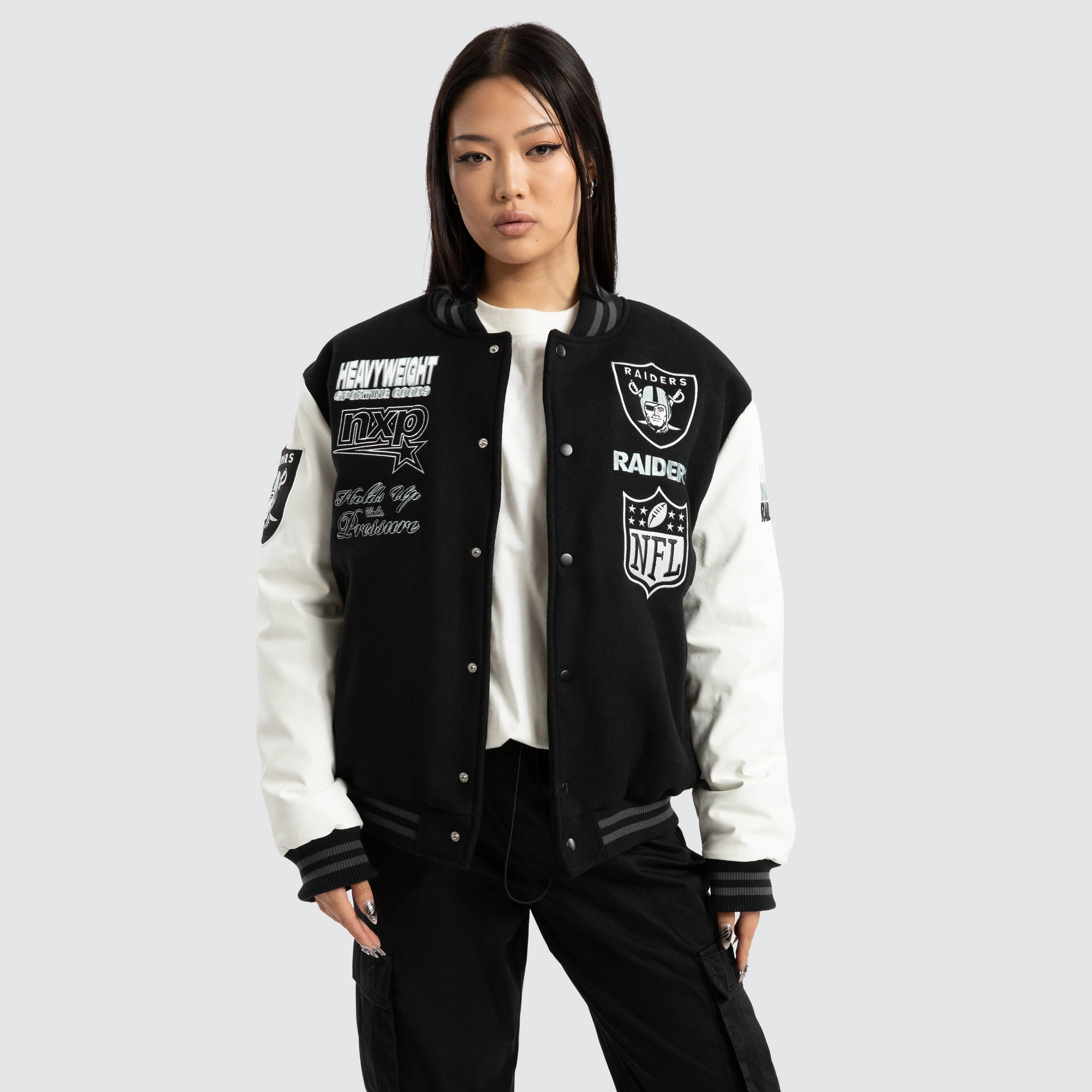 Las Vegas Raiders Huddle Varsity Jacket Black/White sold by Neverland product image thumbnail 4
