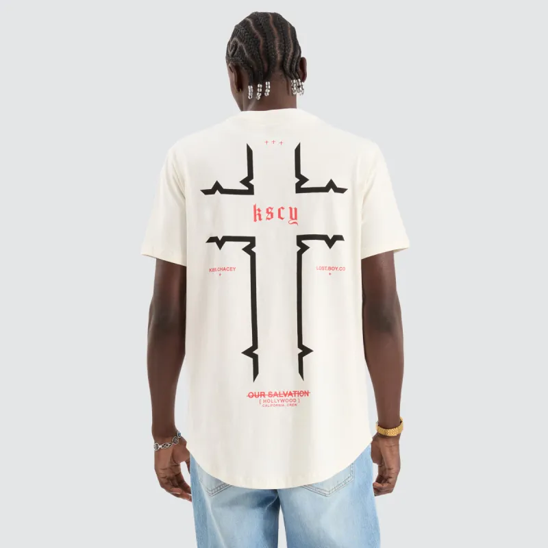 Thready Dual Curved Tee Natural White sold by Neverland