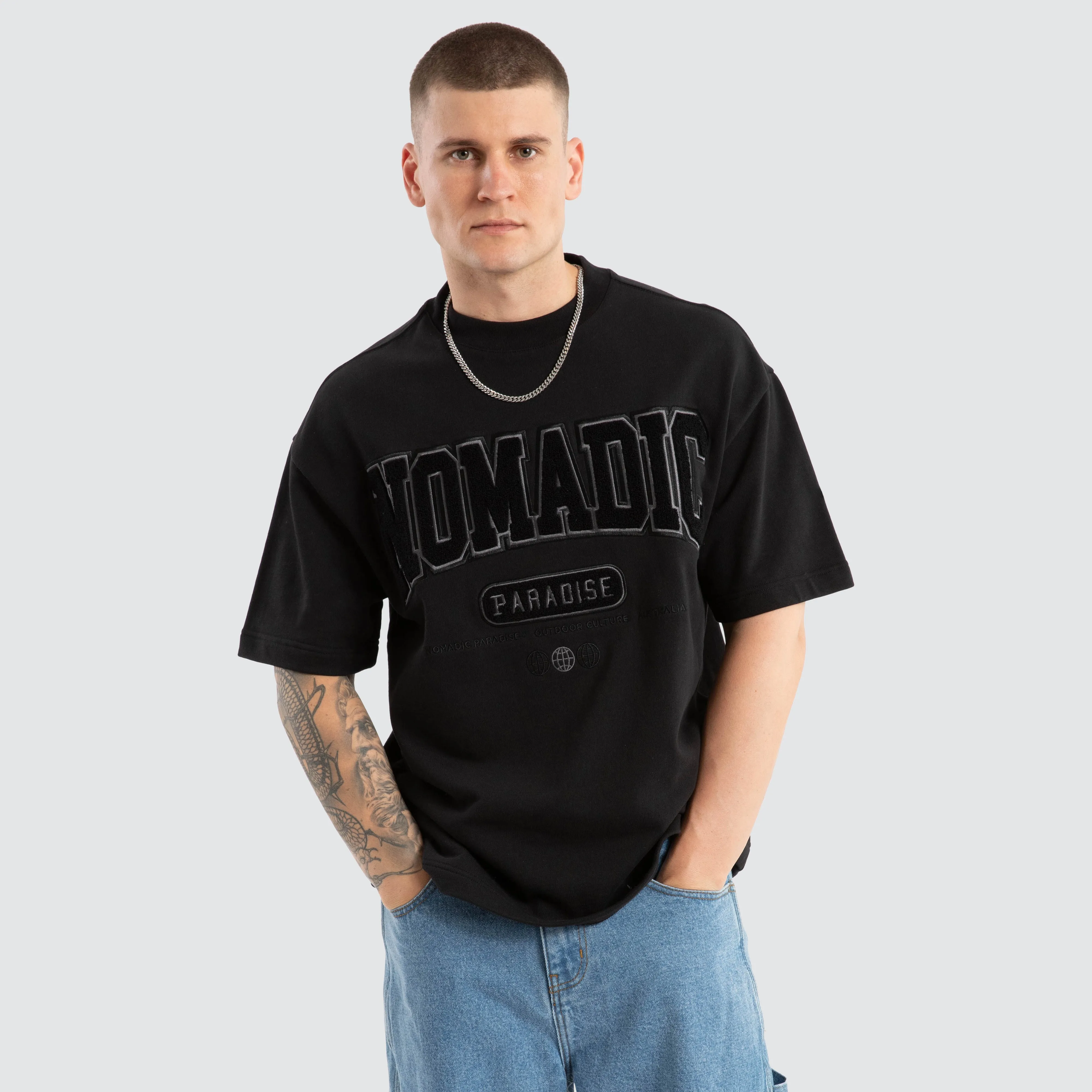 College Loopback Street Tee Jet Black sold by Neverland