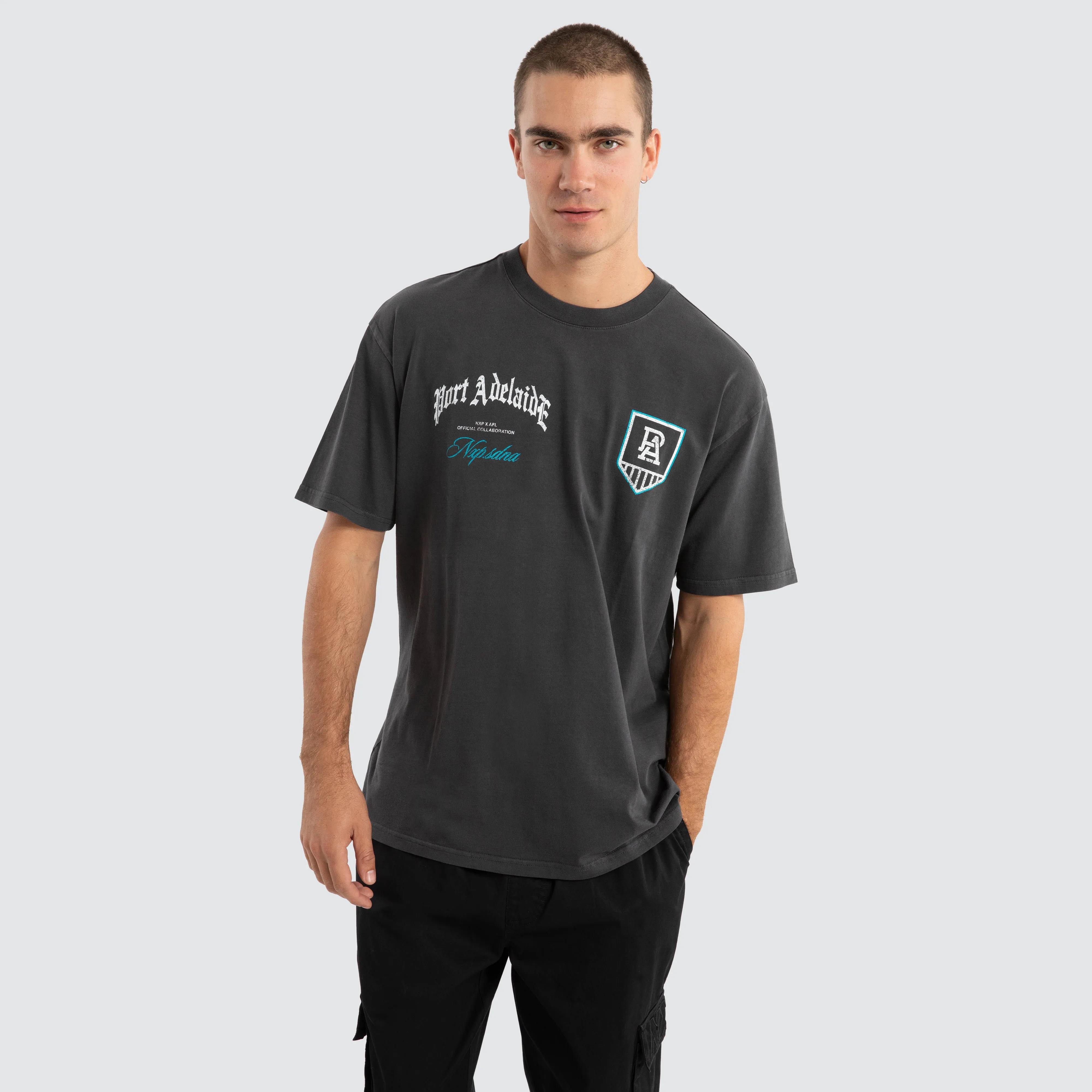 Port Adelaide Power AFL Vintage Goth Tee Pigment Asphalt sold by Neverland product image thumbnail 4