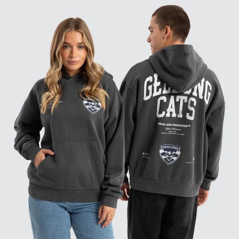 Geelong Cats AFL Vintage Hoodie Pigment Asphalt sold by Neverland