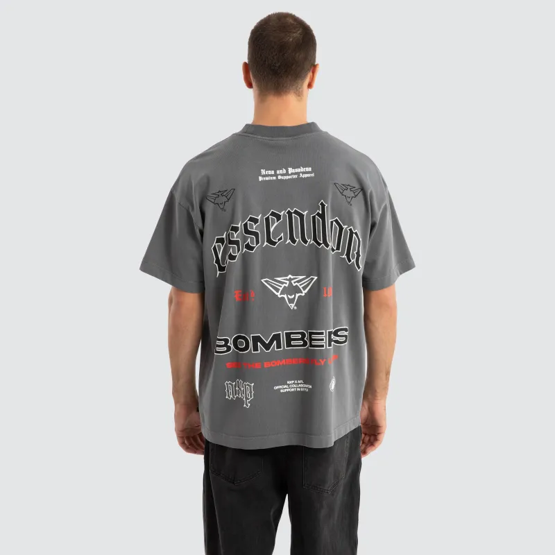 Essendon Bombers AFL Stack Tee Pigment Charcoal sold by Neverland