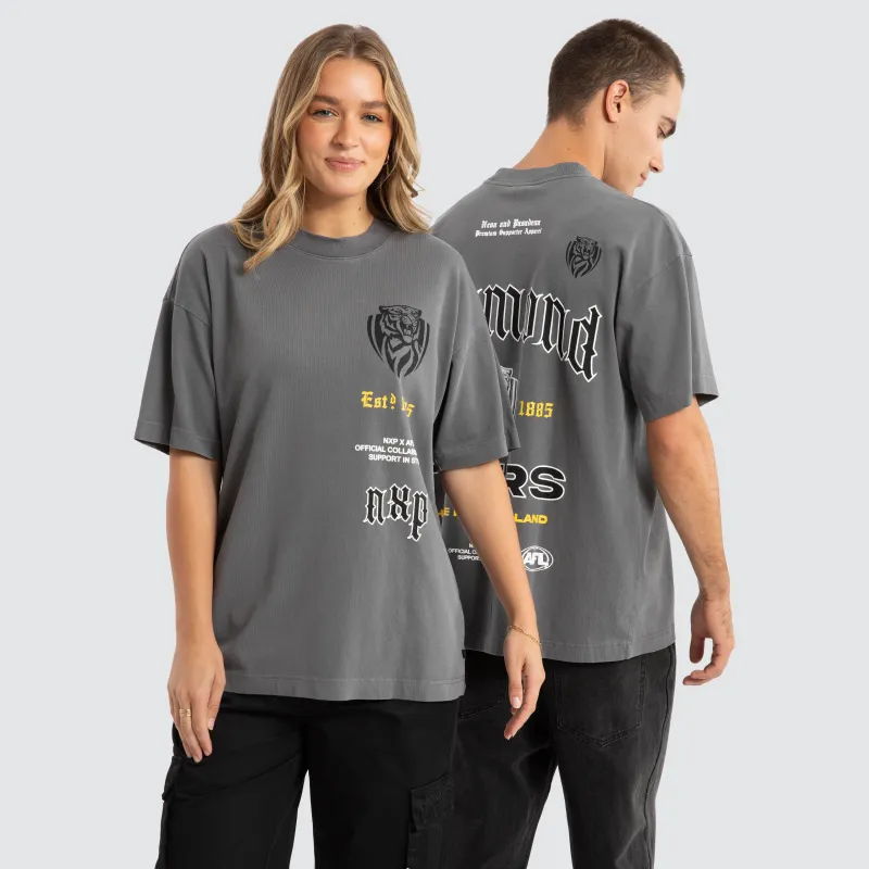 Richmond Tigers AFL Stack Tee Pigment Charcoal sold by Neverland