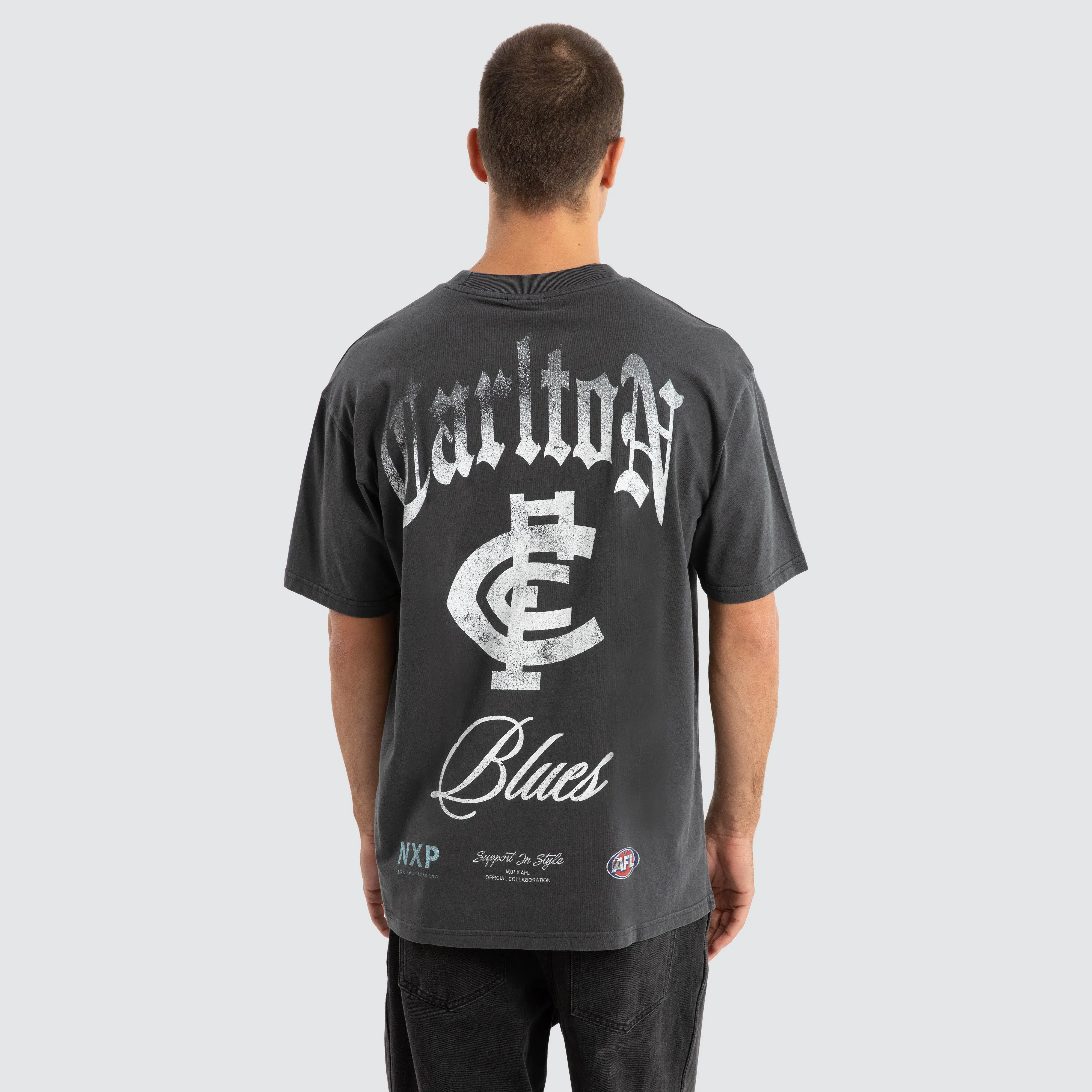 Carlton Blues AFL Vintage Goth Tee Pigment Asphalt sold by Neverland