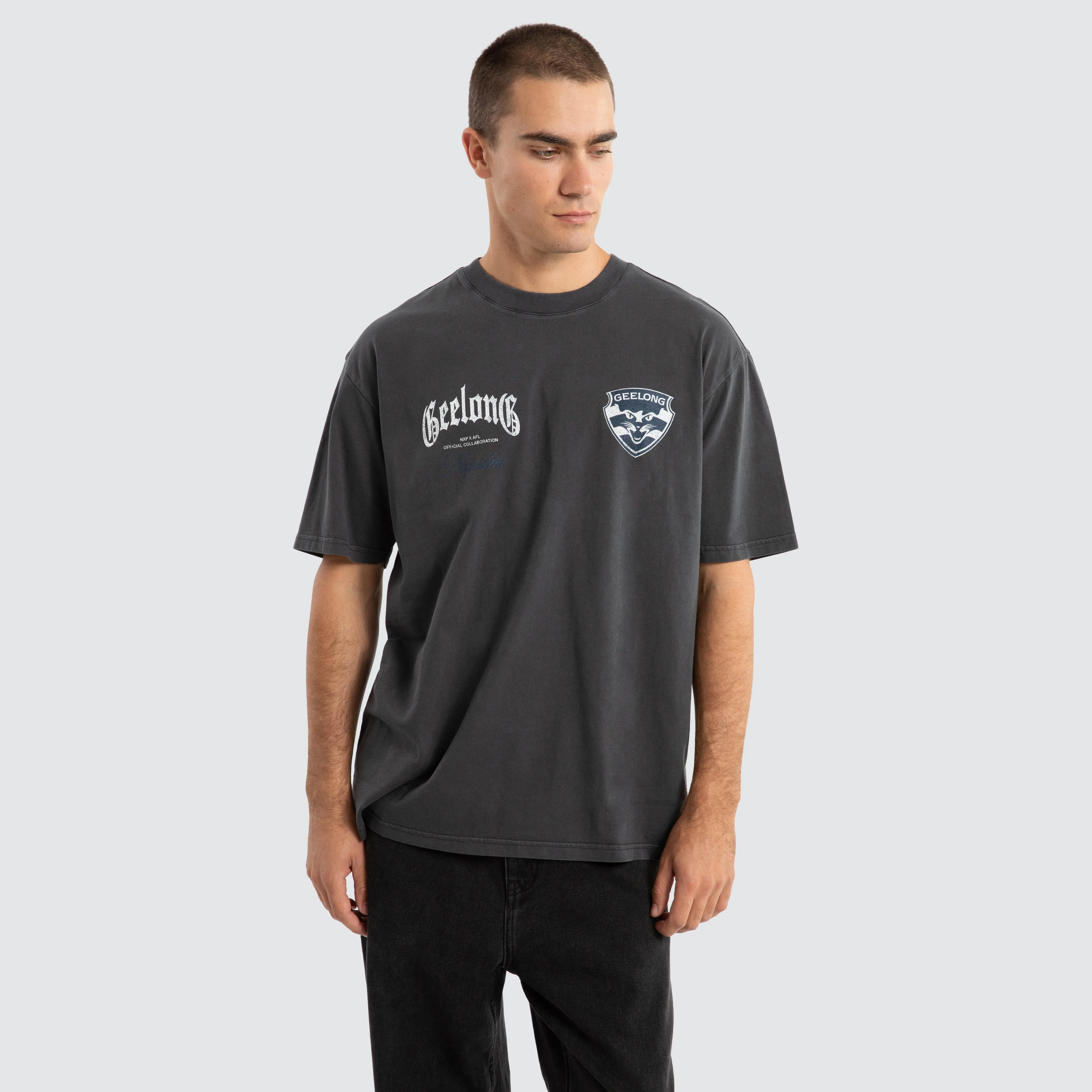 Geelong Cats AFL Vintage Goth Tee Pigment Asphalt sold by Neverland product image thumbnail 3