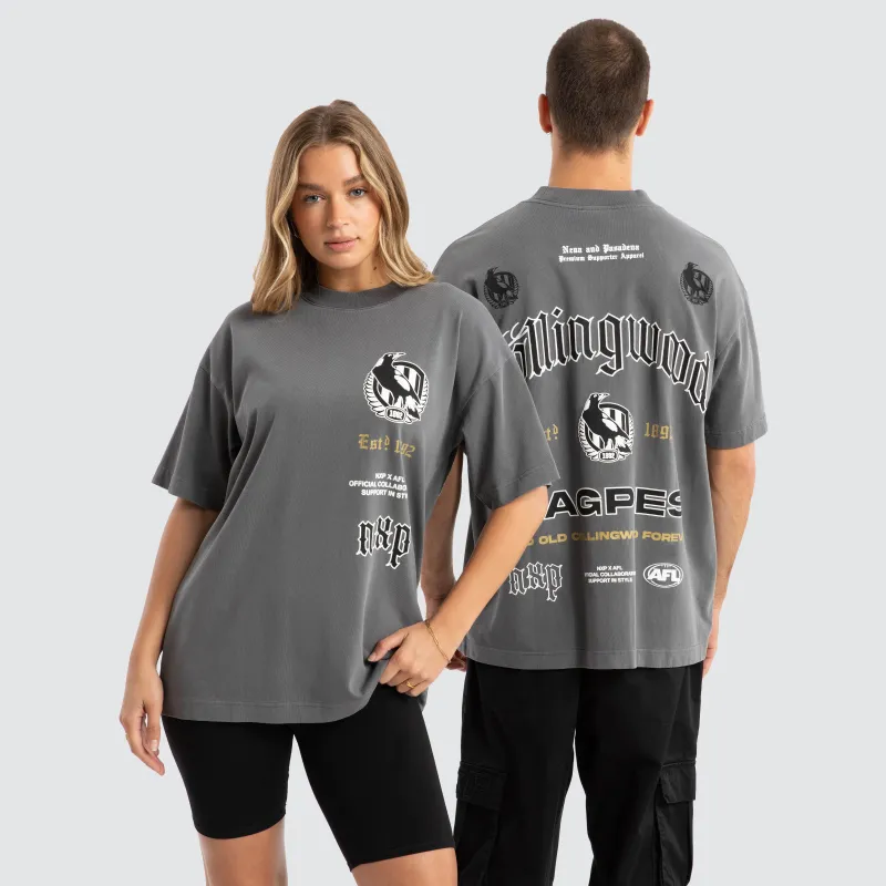 Collingwood Magpies AFL Stack Tee Pigment Charcoal sold by Neverland