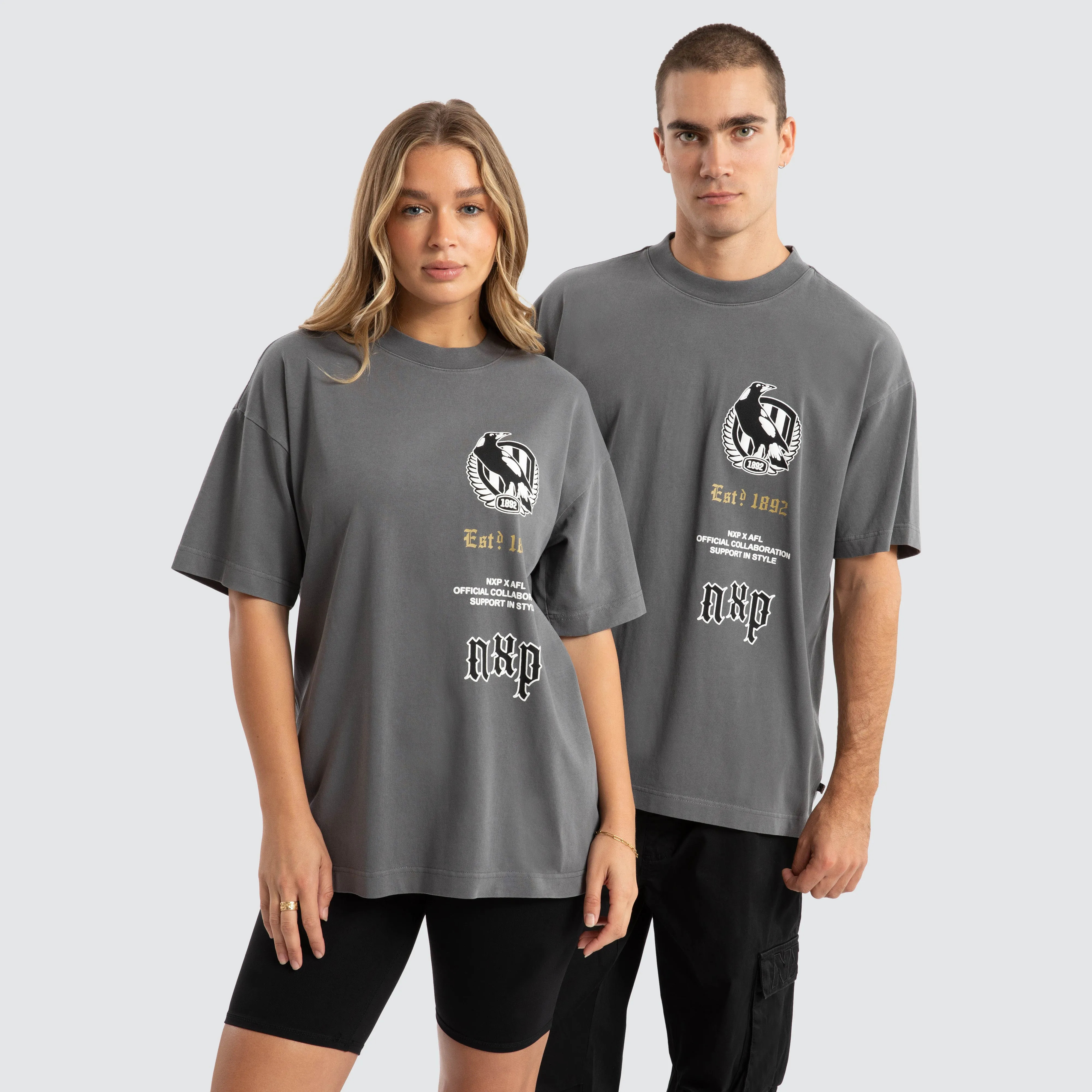 Collingwood Magpies AFL Stack Tee Pigment Charcoal sold by Neverland product image thumbnail 3