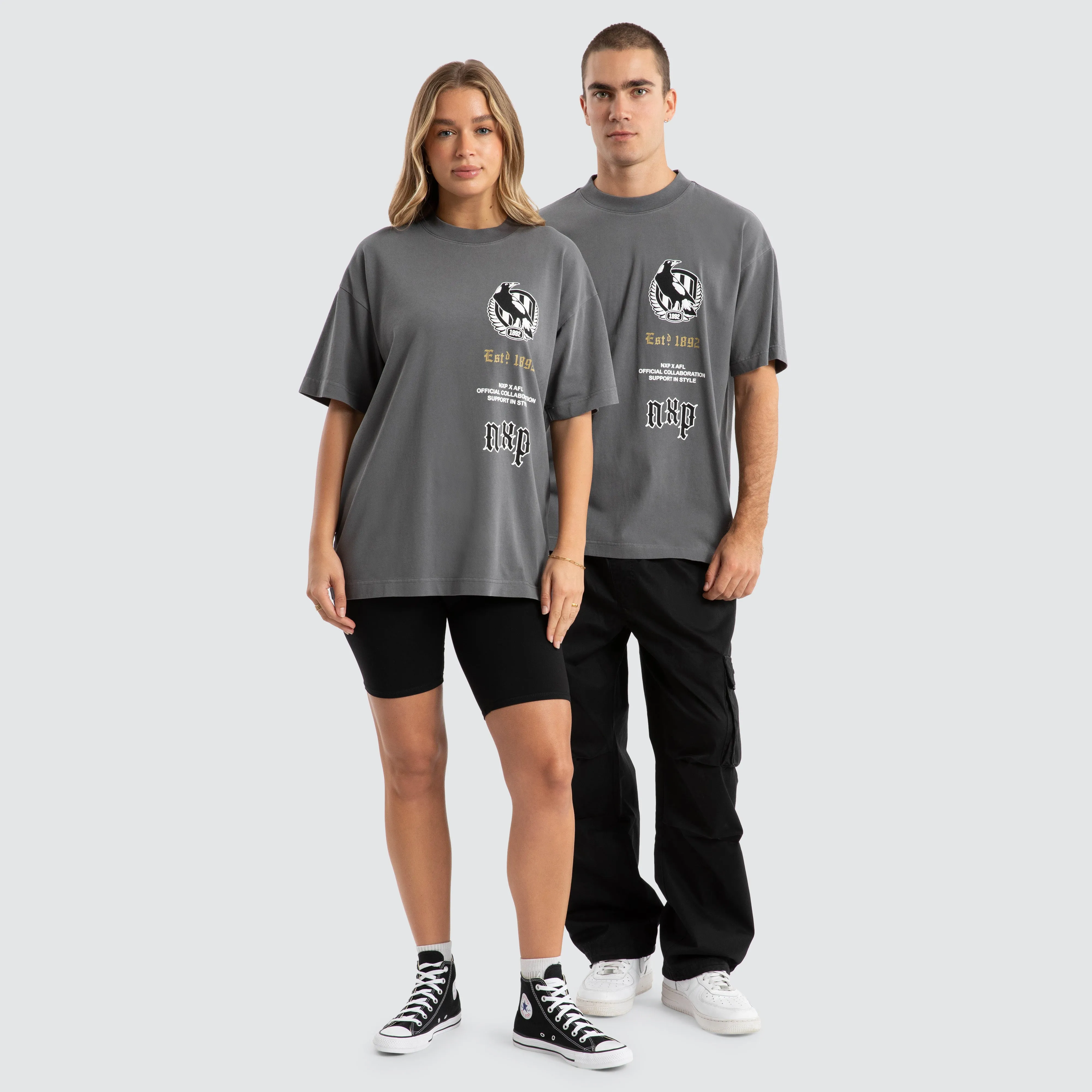 Collingwood Magpies AFL Stack Tee Pigment Charcoal sold by Neverland product image thumbnail 2