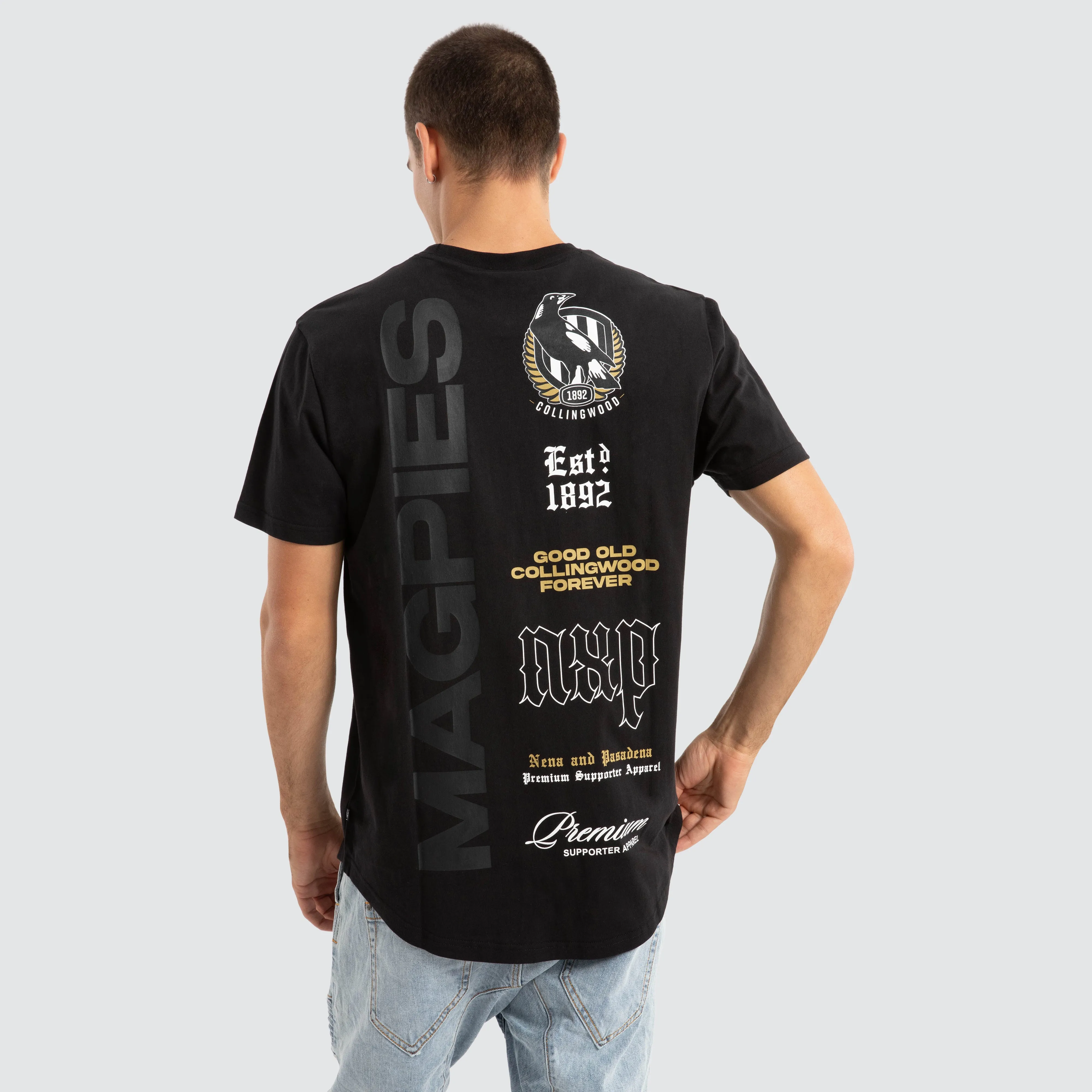 Collingwood Magpies AFL Vert Tee Jet Black sold by Neverland