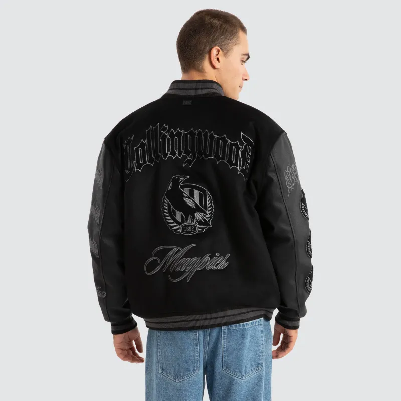 Collingwood Magpies AFL Ace Varsity Jacket Jet Black sold by Neverland