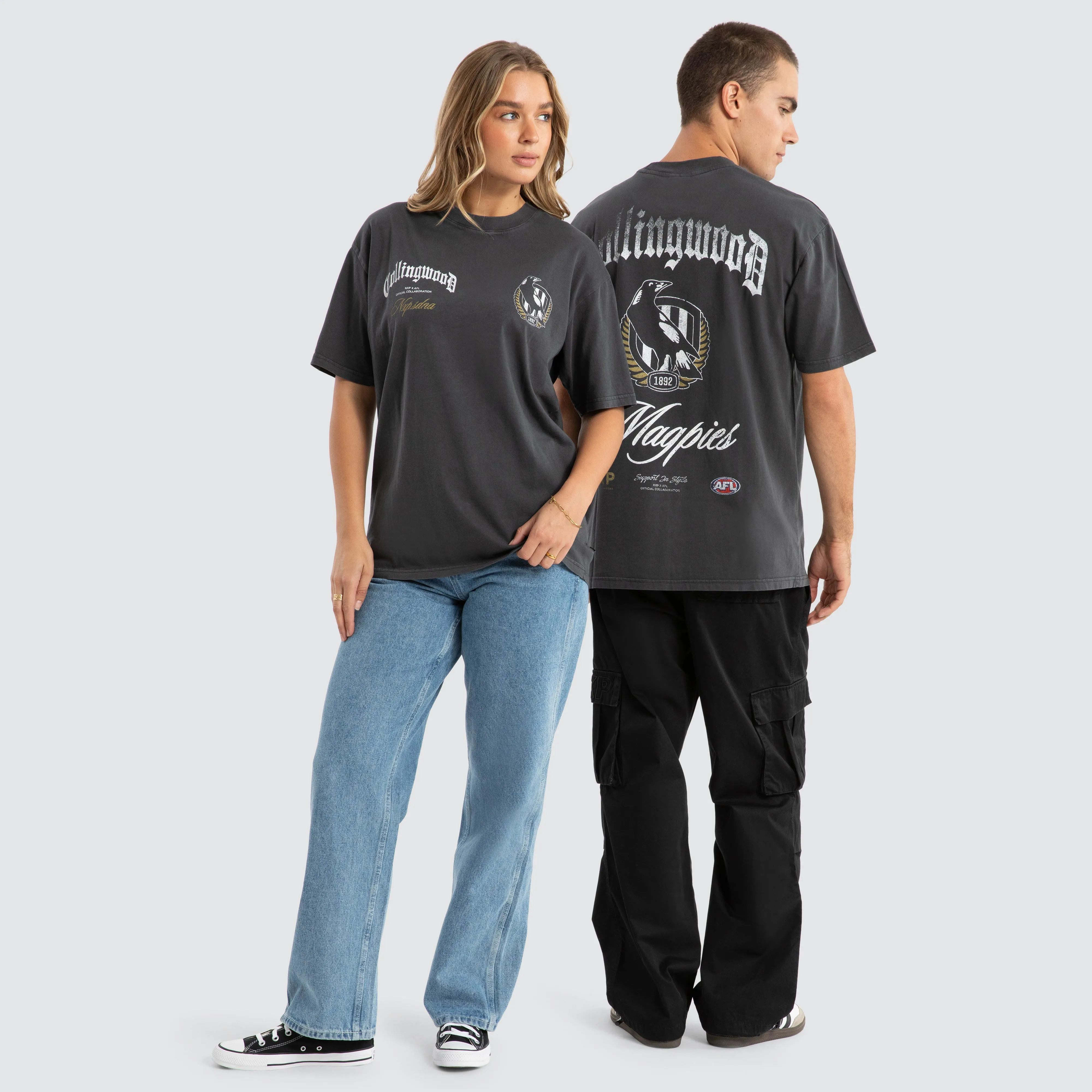 Collingwood Magpies AFL Vintage Goth Tee Pigment Asphalt sold by Neverland product image thumbnail 4