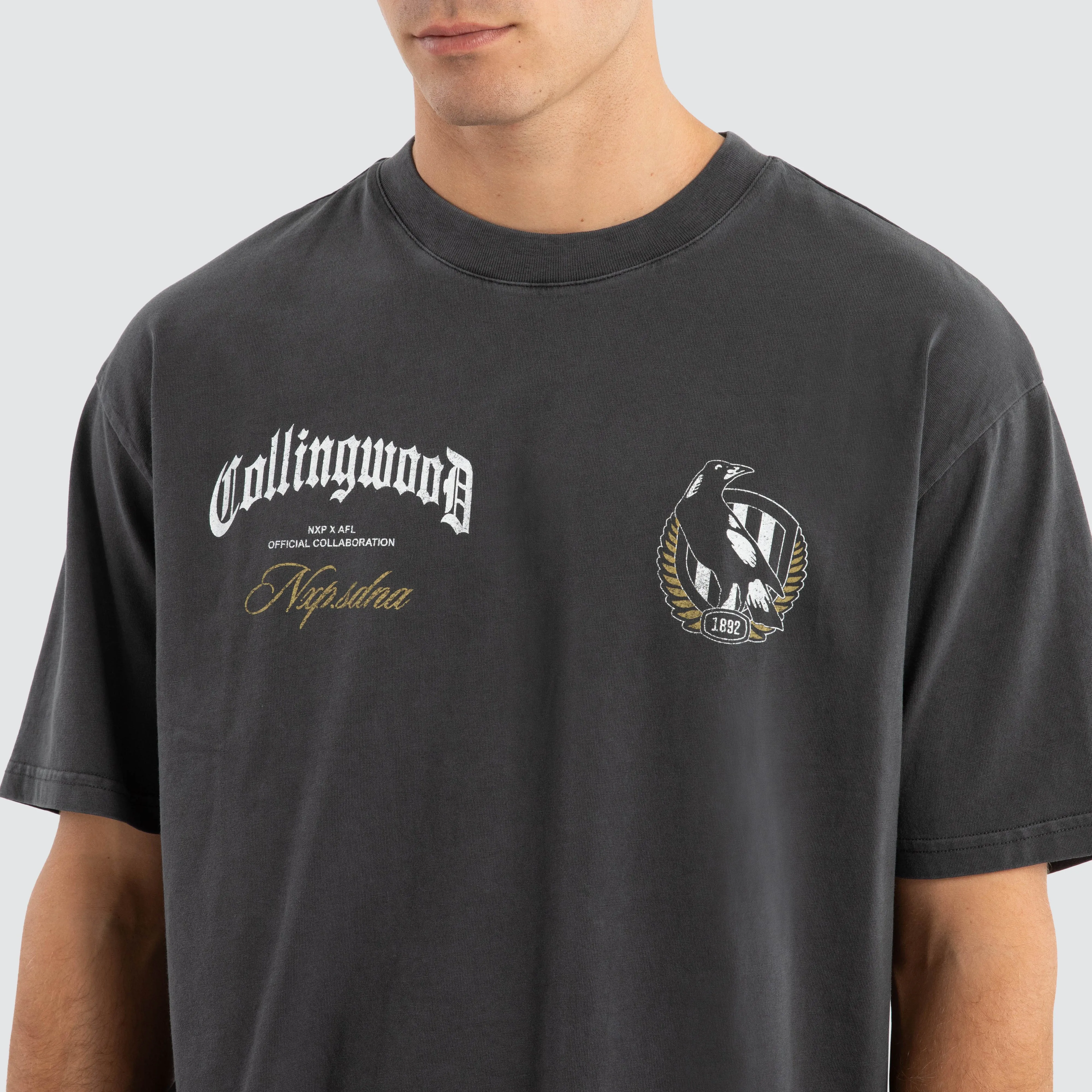 Collingwood Magpies AFL Vintage Goth Tee Pigment Asphalt sold by Neverland product image thumbnail 3