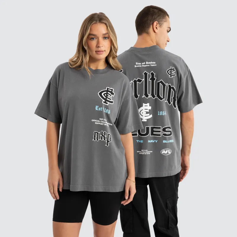 Carlton Blues AFL Stack Tee Pigment Charcoal sold by Neverland