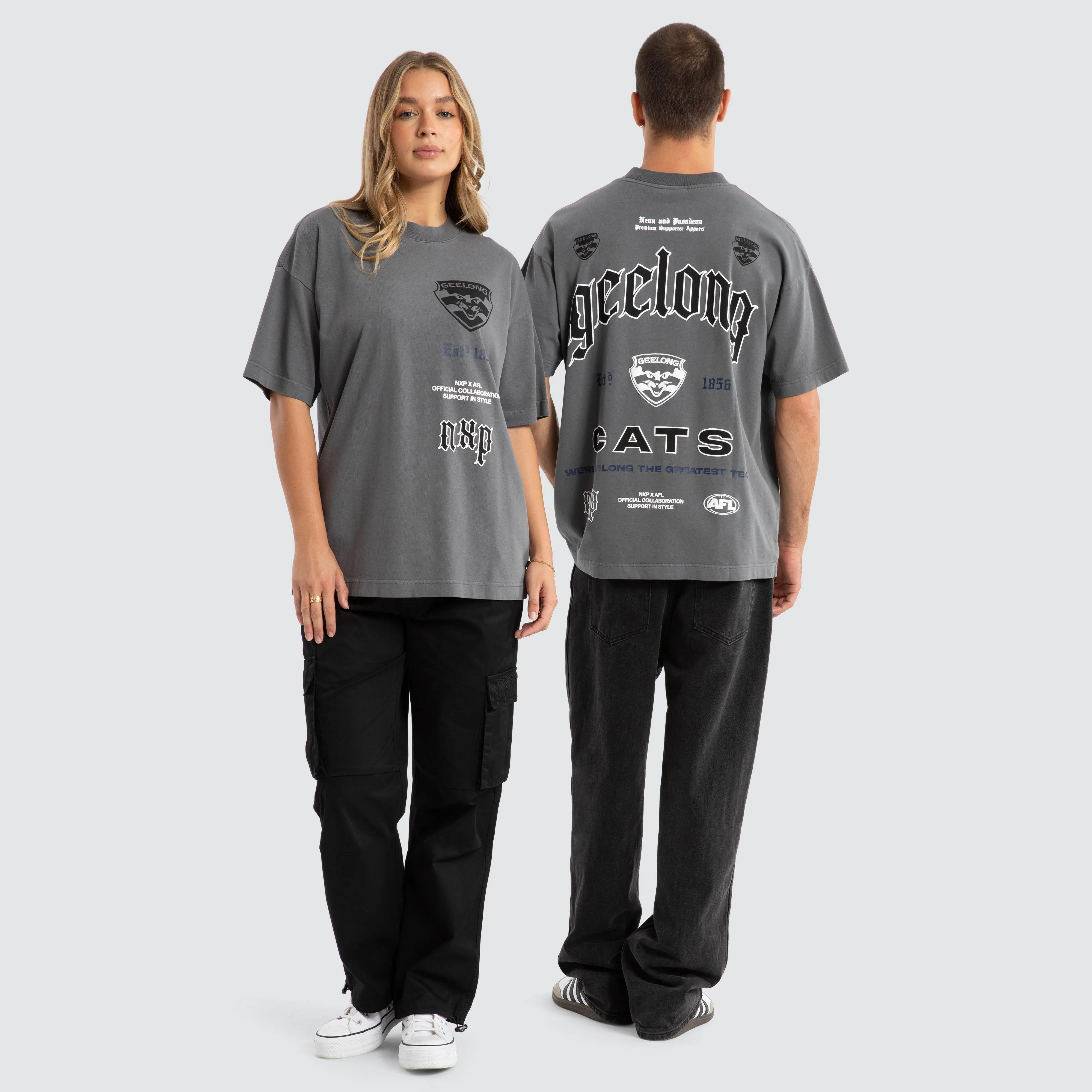 Geelong Cats AFL Stack Tee Pigment Charcoal sold by Neverland