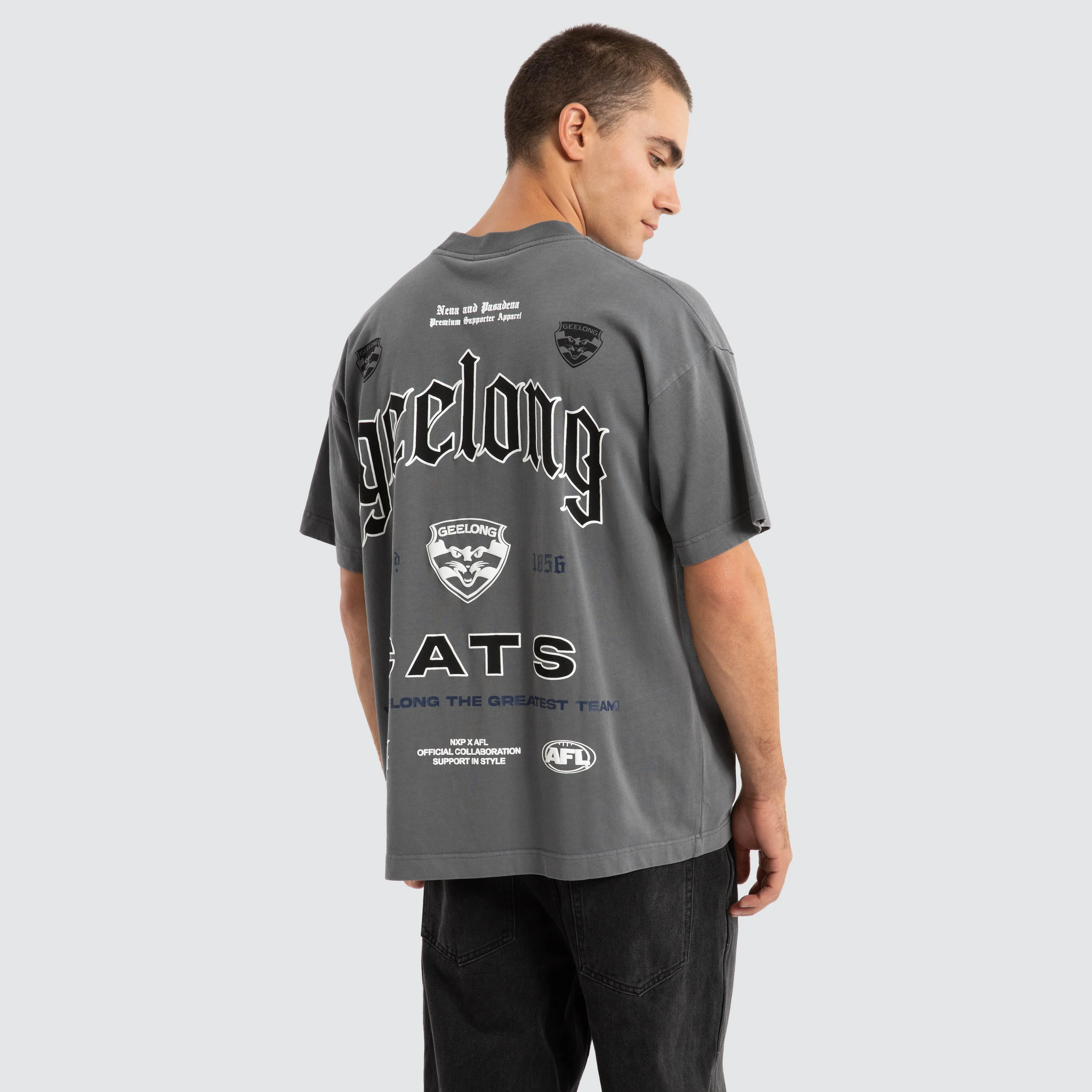 Geelong Cats AFL Stack Tee Pigment Charcoal sold by Neverland product image thumbnail 4