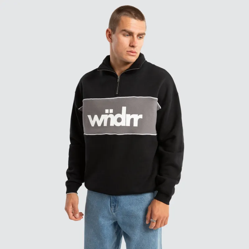 Accent Panel 1/4 Zip Sweat Black sold by Neverland