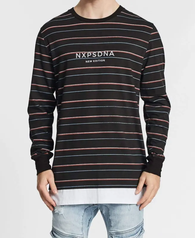 Reverse Longsleeve Layered Hem T-Shirt Multi Coloured Stripe sold by Neverland