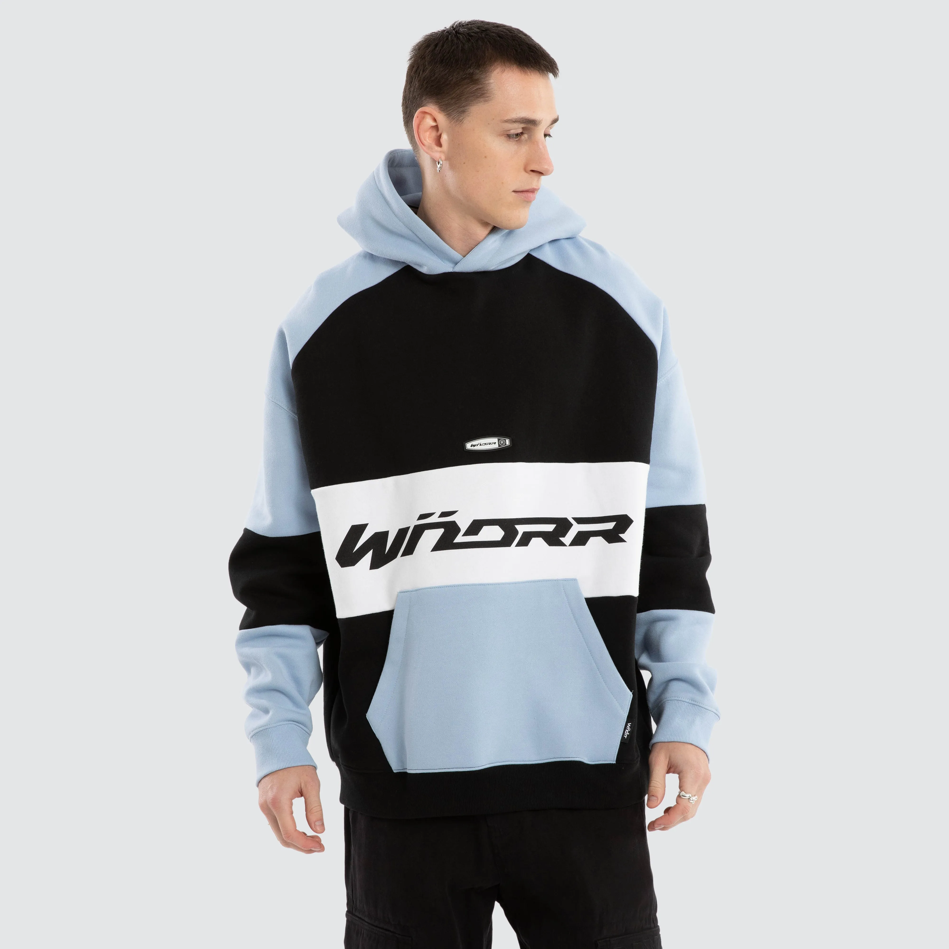 Combine Panel Hoodie Black/Air Blue sold by Neverland