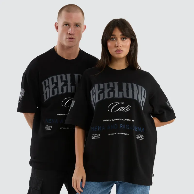 Geelong Cats AFL Game-On Loopback Tee Jet Black sold by Neverland