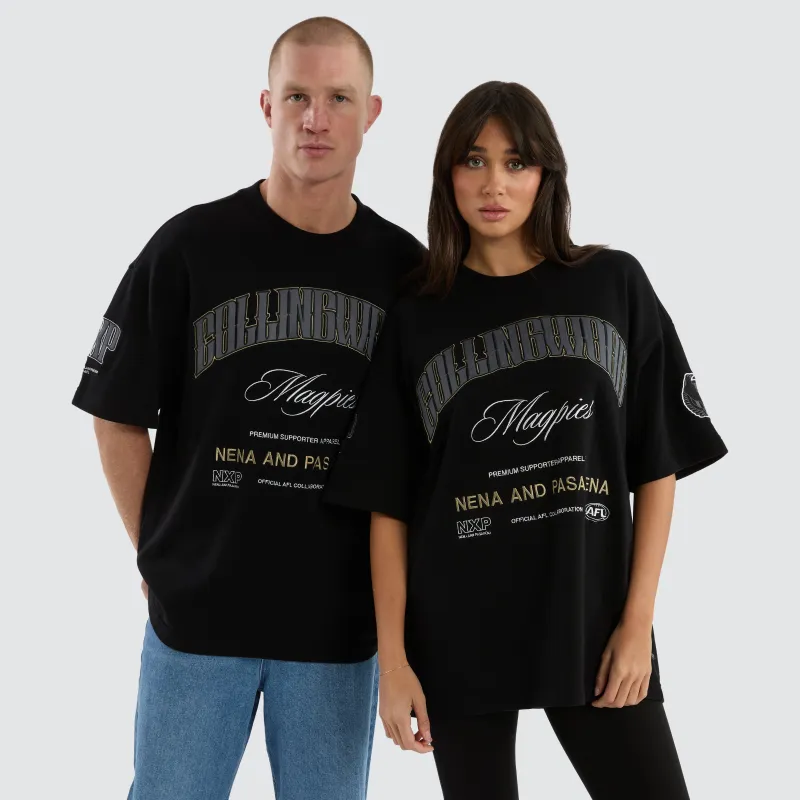 Collingwood Magpies AFL Game-On Loopback Tee Jet Black sold by Neverland