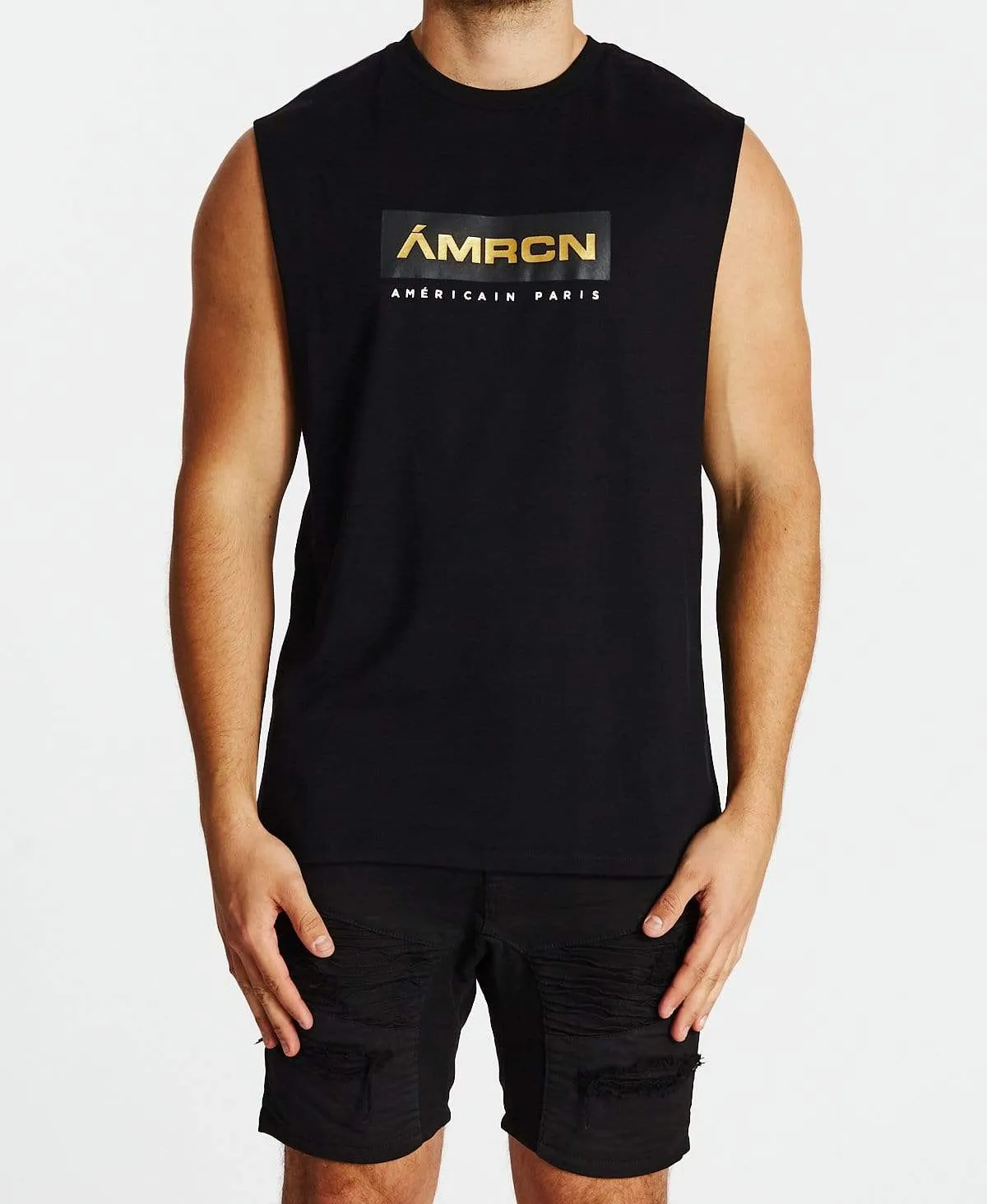 Fin Du Monde Scoop Back Muscle Tee Jet Black sold by Neverland