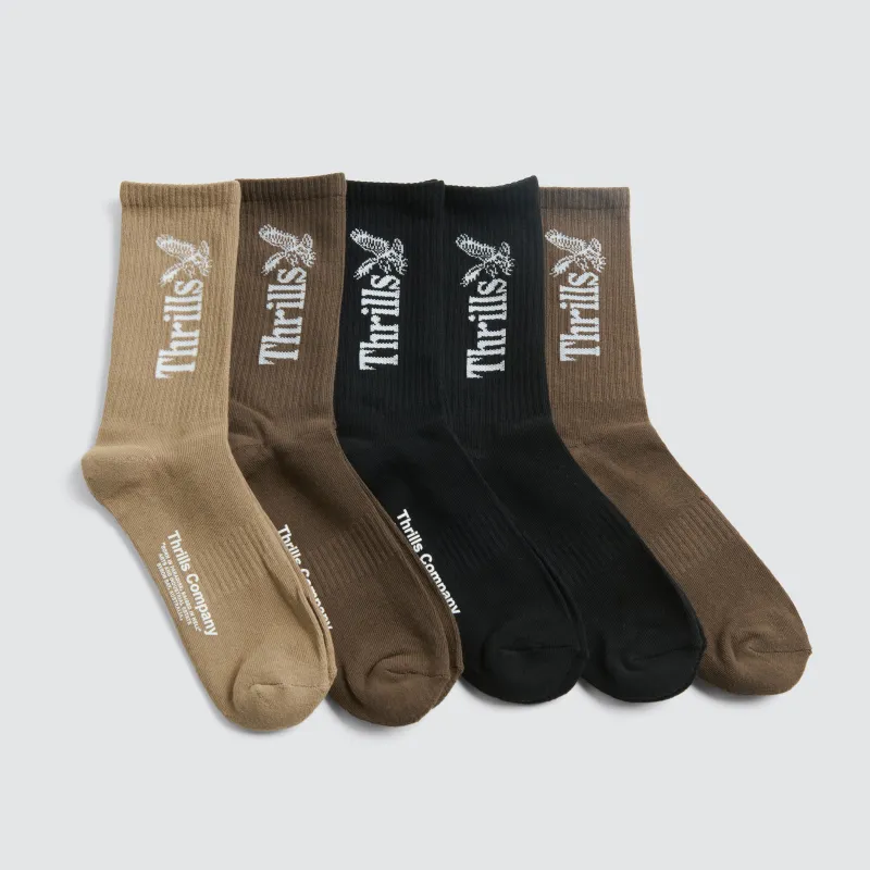 Thrills Workwear 5 Pack Sock Desert/Black/Silver Grey sold by Neverland