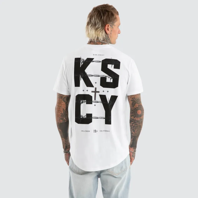 Fenced Dual Curved Tee Optical White sold by Neverland