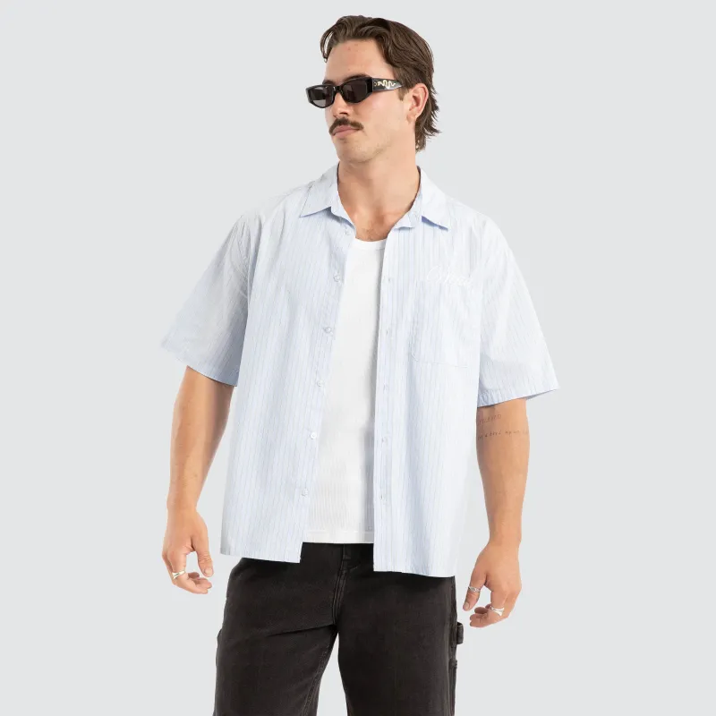 Grander Skate Short Sleeve Shirt Blue Stripe sold by Neverland