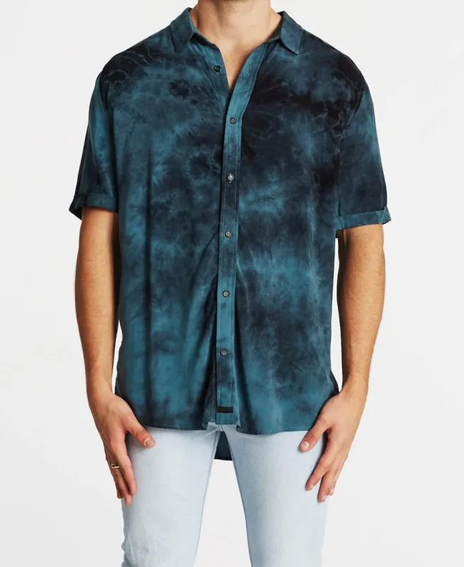 Whitewash Relaxed Short Sleeve Shirt Tie Dye Blue/Black sold by Neverland