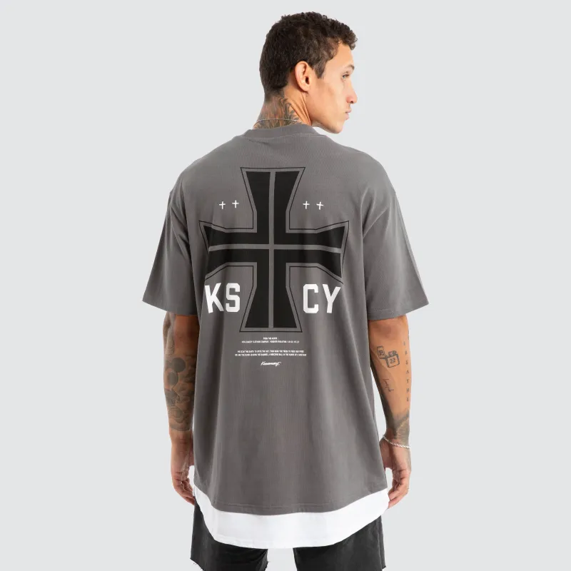 Fable Box Fit Layer Tee Charcoal sold by Neverland